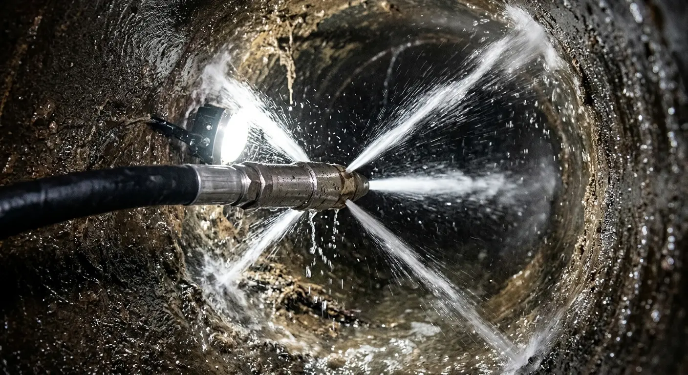 High-pressure hydro jetting nozzle cleaning sewer pipe for Sewer Line Relining in Norwalk